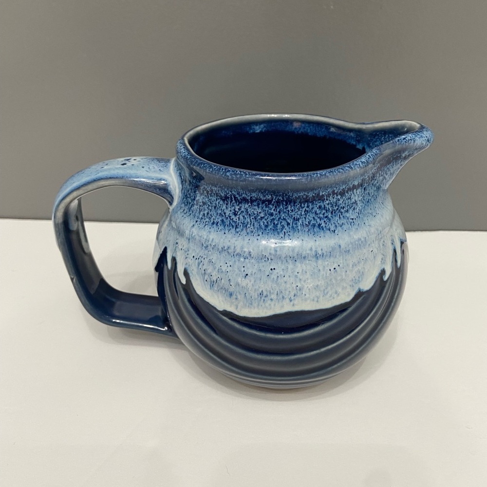 Artisan Made Pottery Stoneware Small Pitcher/Creamer Blue Drip Glaze Handmade - Picture 4 of 15